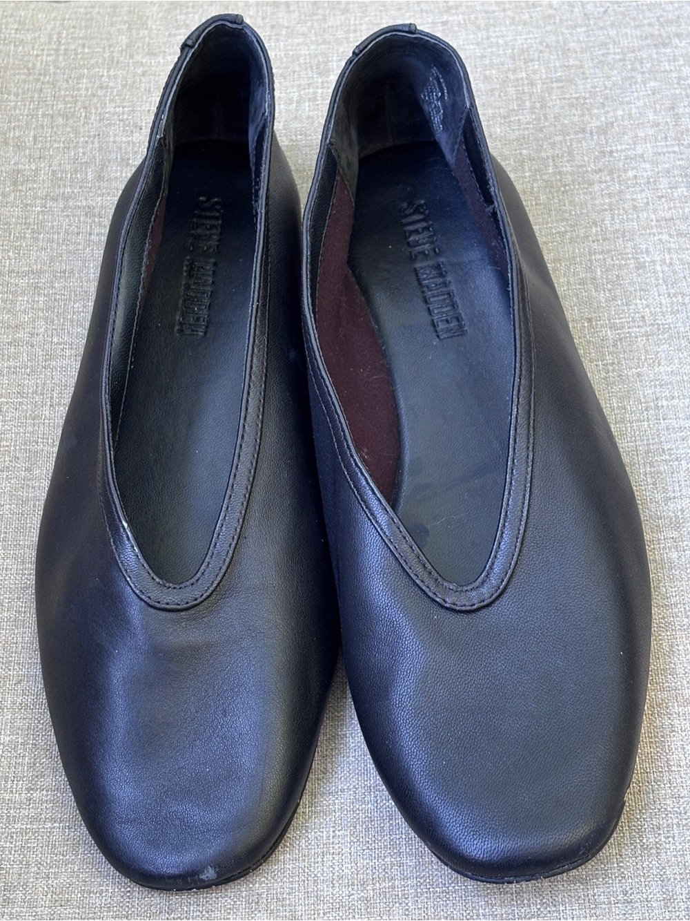 Steve Madden Leni Black Leather Ballet Flats Loafers Square Toe